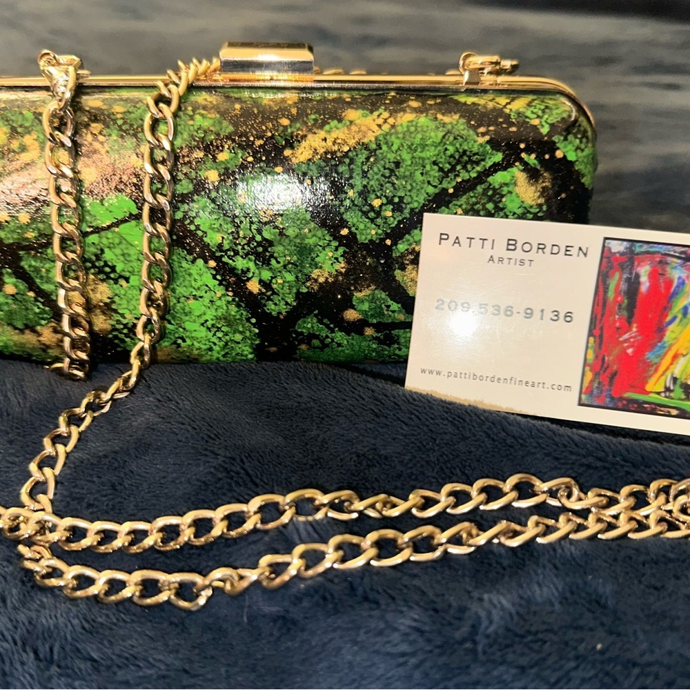 Green and Black Hard Case Clutch Bag